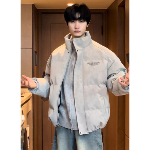 美式雾面pu皮羽绒棉服男款冬季