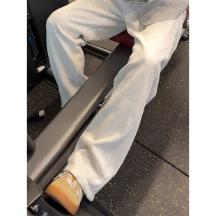 浅灰色马吉拉健身卫裤男款慵懒松弛感裤子美式重磅加绒微喇弯刀裤