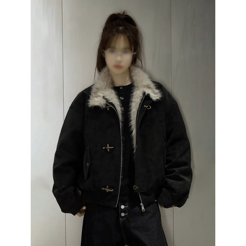 美式哈灵顿短款pu皮棉服男冬季