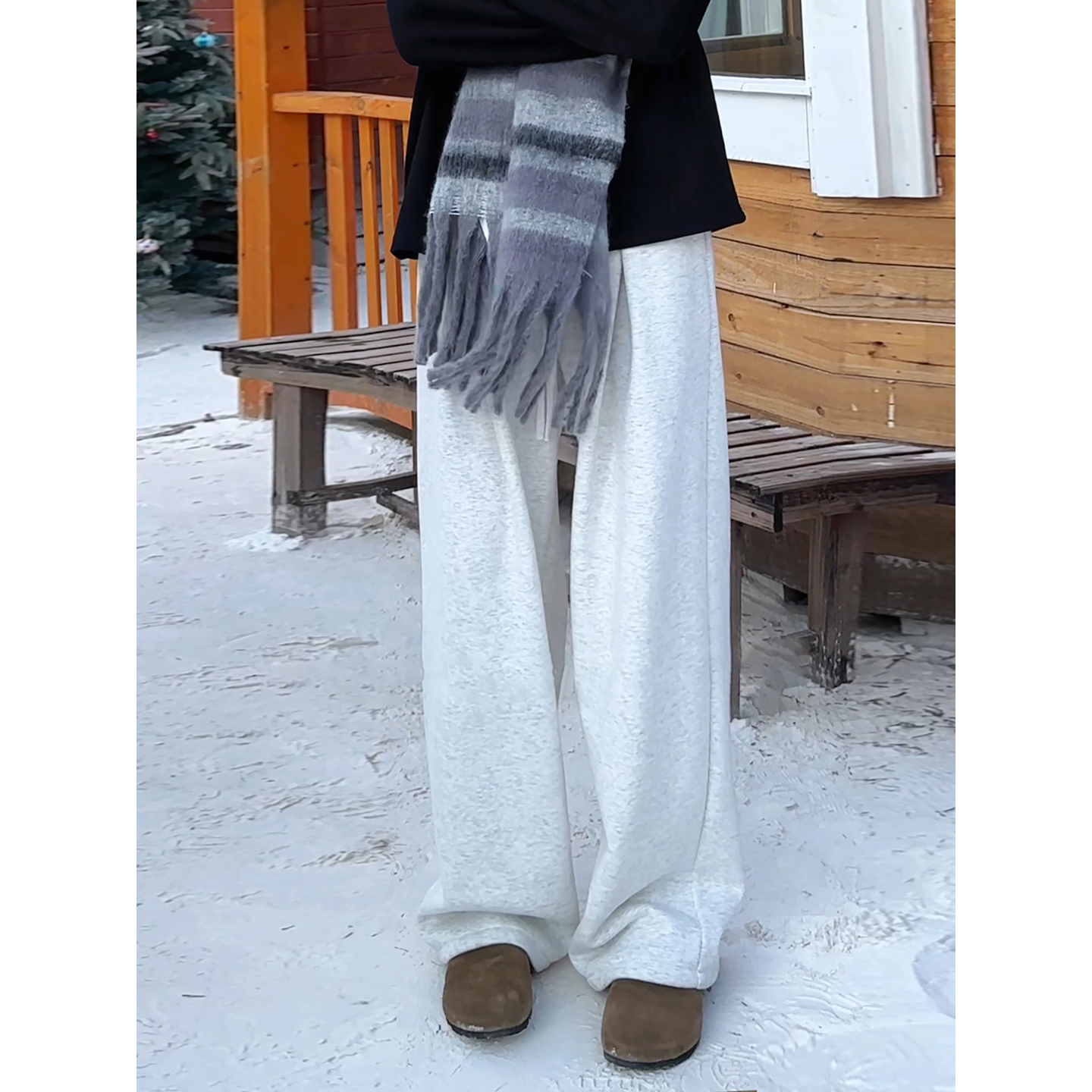 白花灰加绒重磅弯刀卫裤男款秋冬