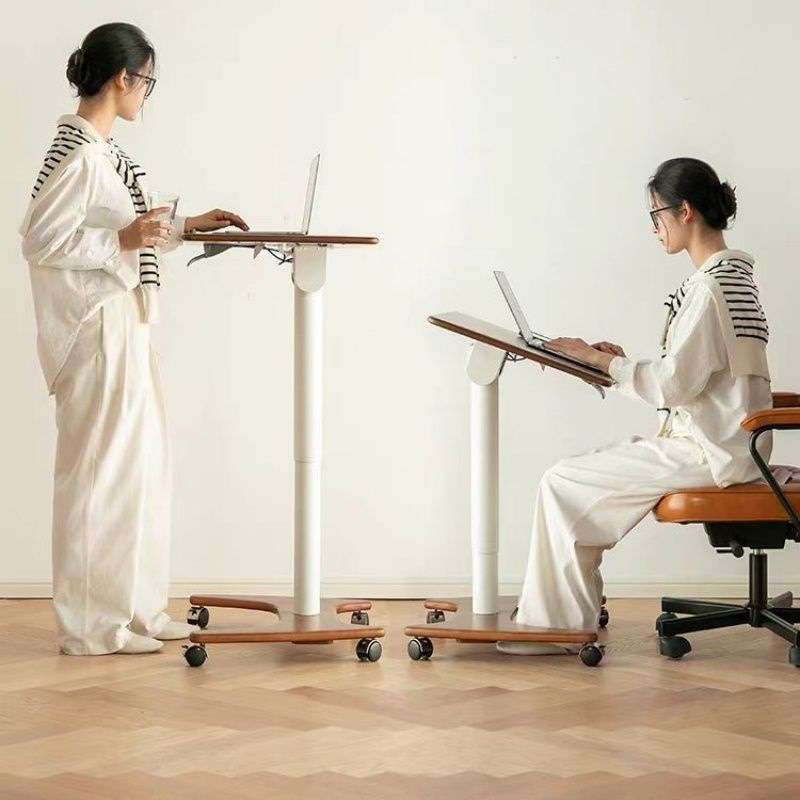 实木升降书桌可移动电脑桌小户型办公桌家用学习桌可折叠带轮