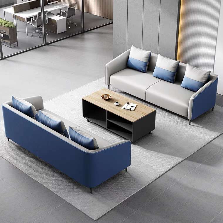 办公会客简约现代前台接待室休闲区商务洽谈单三人位沙发茶几组合