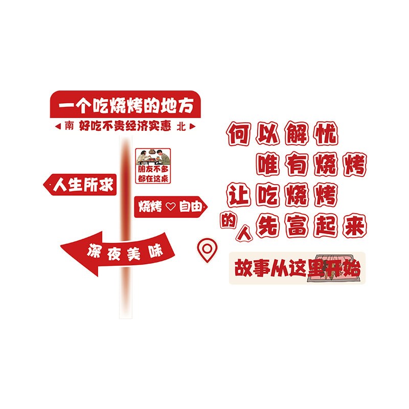 网红烧烤店墙面装饰壁画创意餐饮工业风破修氛围布置形Z象背景贴图片