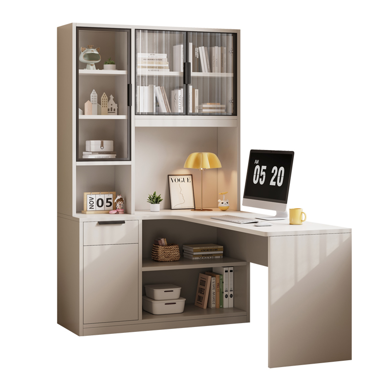 转角书桌书柜一体组合家用电脑桌轻奢简约办公桌经济X型学生学习
