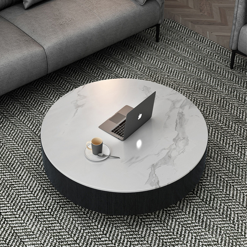 岩板实木圆形茶几客厅家用圆茶几地柜意式极简约现代极简风