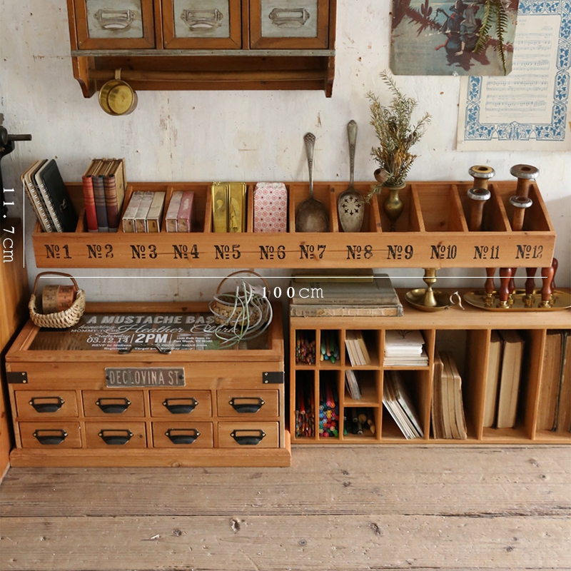 叁杉家居办公桌面整理收纳盒手账便签笔筒加长置物架X分隔木格子