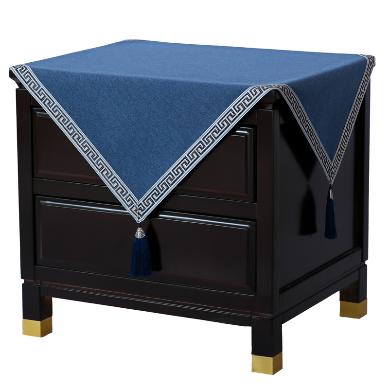 新中式风格床头i柜盖布桌布正方形方巾小方几防尘套艺防水防油免