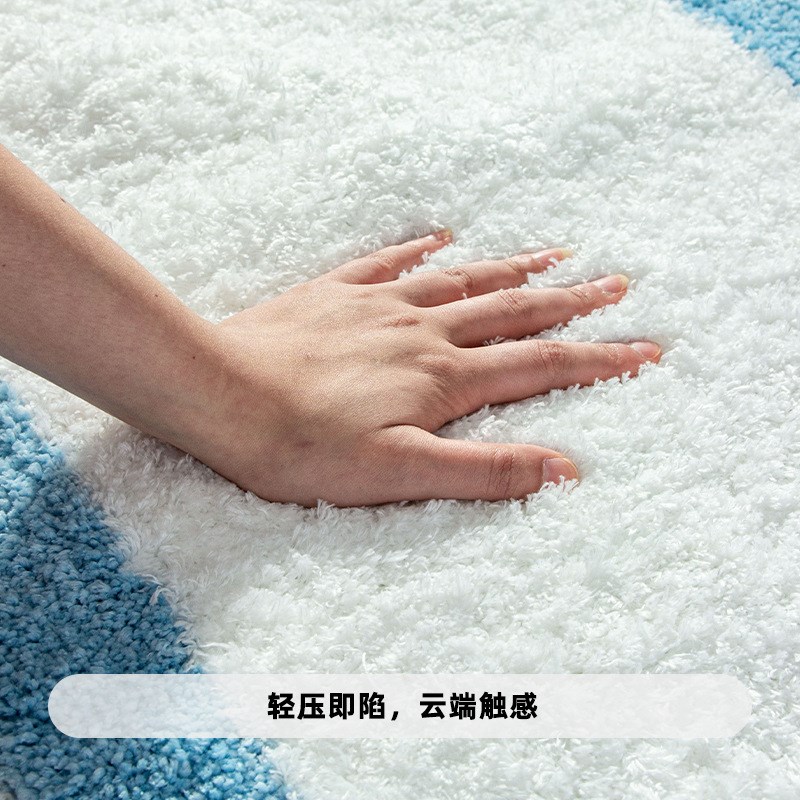 植绒地毯家用简约蓝白簇绒浴室A吸水地垫加厚tpr防滑针织地毯