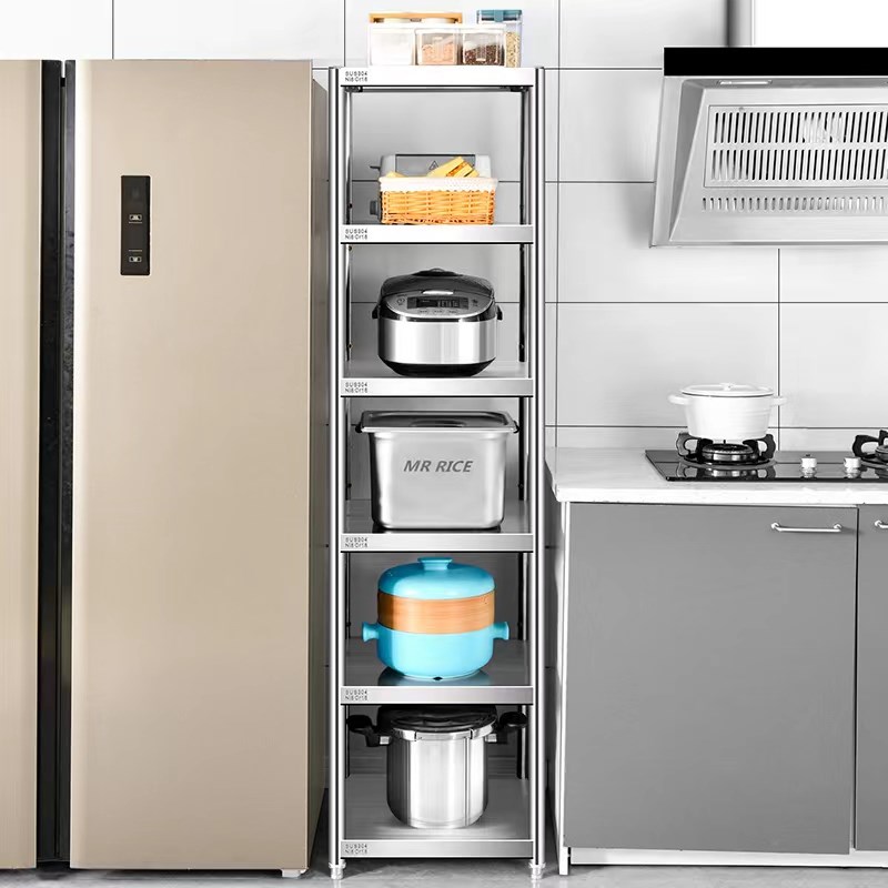 304不锈钢厨房置n物架夹缝落地多层微波炉烤箱加厚收纳架家用货架