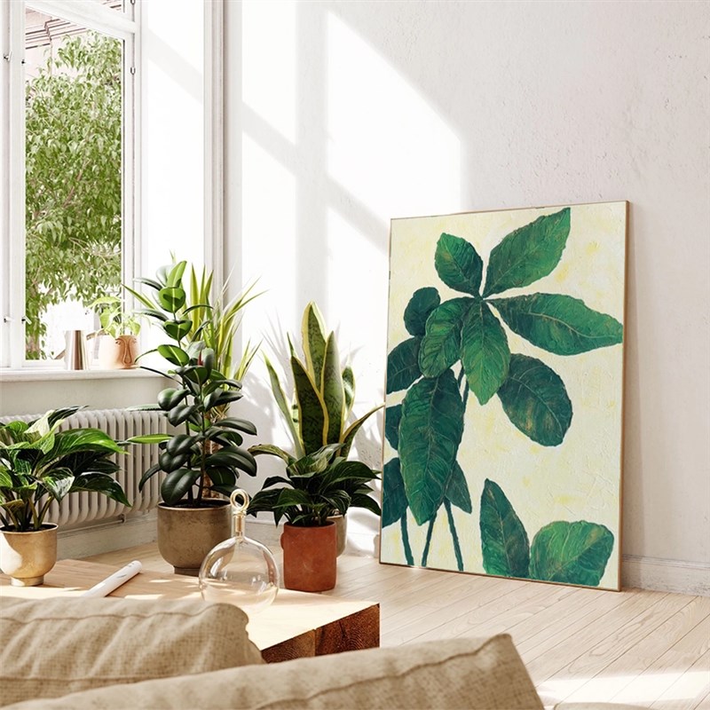 家大业大简约f油画客厅绿色植物装饰画树叶玄关肌理艺术墙挂画摆图片