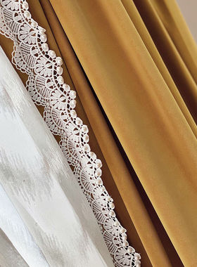 复古丝绒窗帘遮光轻奢天鹅绒客厅卧室姜黄色绒布高级W小众落地窗