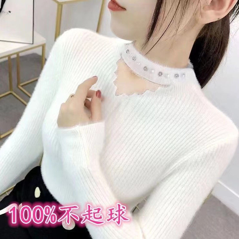 加绒加厚不起球水貂绒毛衣女修身毛针织衫