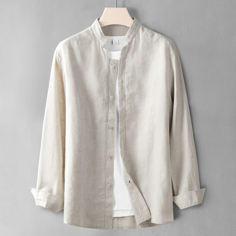 纯亚麻衬衫男士春秋季新