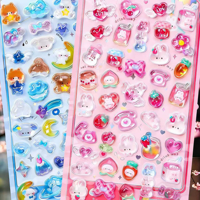 3d立体浮雕贴纸宝石水晶贴画手机装饰可爱小兔子女孩儿童奖励玩具