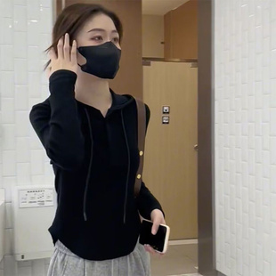 黑色连帽卫衣女2025秋冬新款韩版宽松显瘦高级感休闲百搭套头上衣