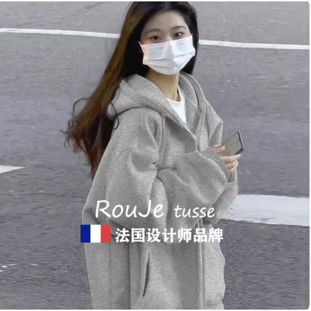 2025秋冬加绒卫衣女拉链长袖ins宽松学生薄款潮连帽开衫上衣外套