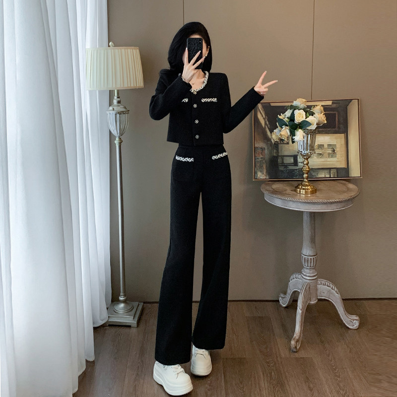 小香风时尚休闲套装女春显瘦时髦洋气减龄气质高级感阔腿裤两件套