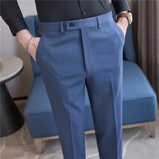 高级感男士细条纹西裤新款韩版百搭薄款小脚修身商务休闲裤子男款