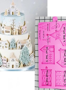 P1086城堡庄园硅胶模具 翻糖模 蛋糕装饰模 巧克力模 饼干模