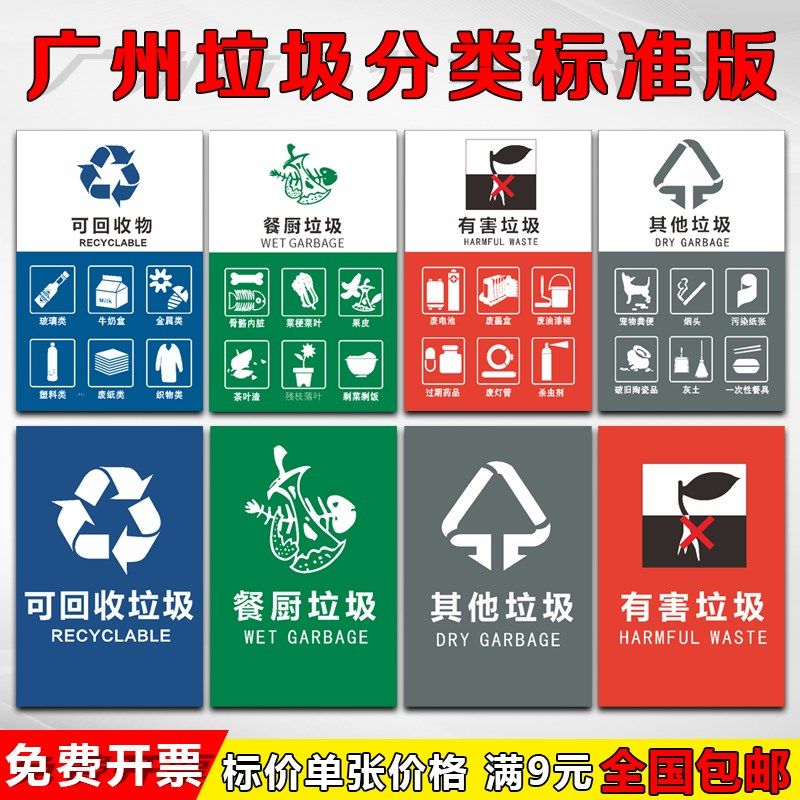 垃圾分类标识贴纸广州深圳垃圾桶标语干湿可回收不可回收有害标识,包装,包装袋,淘宝优惠券,粉丝福利购,淘宝优惠卷