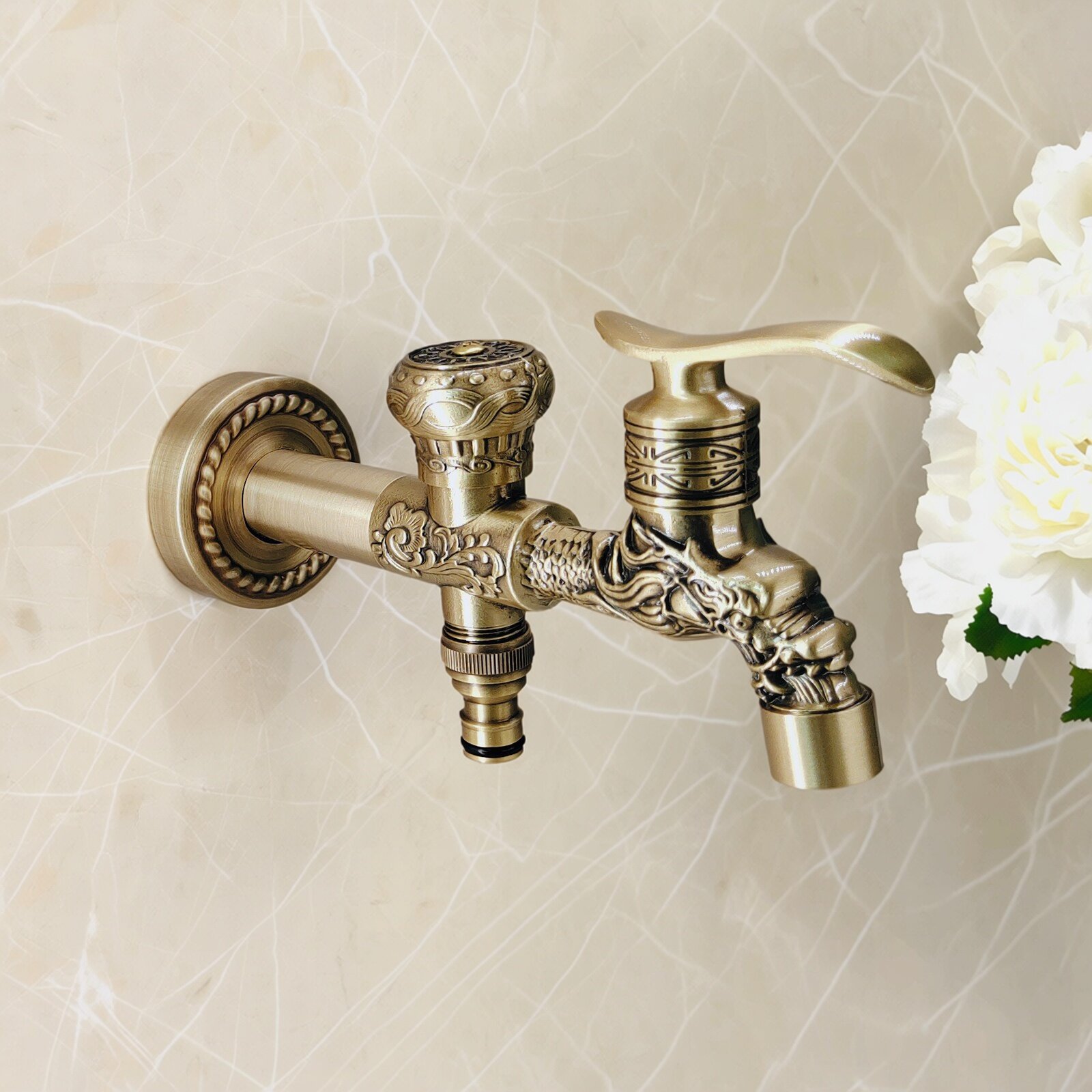 一进分拖把单冷4水龙头户外二出阳台加长复古洗衣机池全铜古防