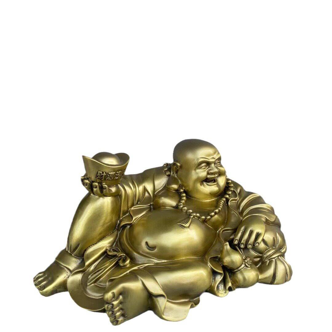黄铜卧佛弥勒摆件铜弥勒佛笑佛卧佛佛像家居工艺品摆设摆件