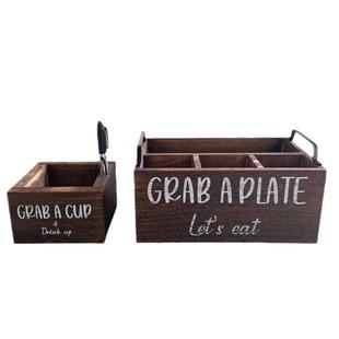 []木制一次性纸盘支架台用收纳盒带大型杯架的餐盘分配器