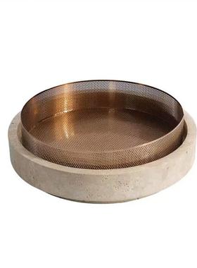 侘寂风创意金属网托盘家居样板间售楼处餐桌客厅果盘摆件软装饰品