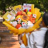 毕业礼物博士娃娃公仔花束彷真钩织向日葵毛线 线花送男生女孩子