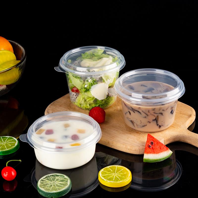 圆形一次性甜品打包盒子塑料烧仙草芋圆水果捞冰粉专用碗商用外卖