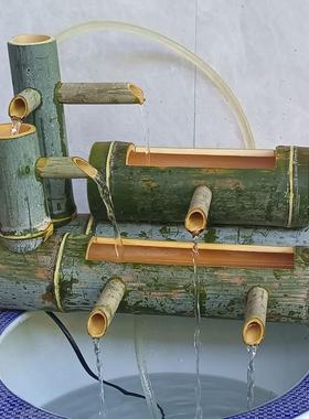 竹子流水器鱼缸石槽鱼池家居装饰增氧双层摆件过滤器加湿循环包邮