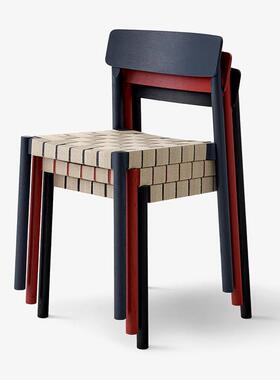 sort丹麦&Tradition亚麻织带实木椅北欧简约餐椅子家用可叠放TK1