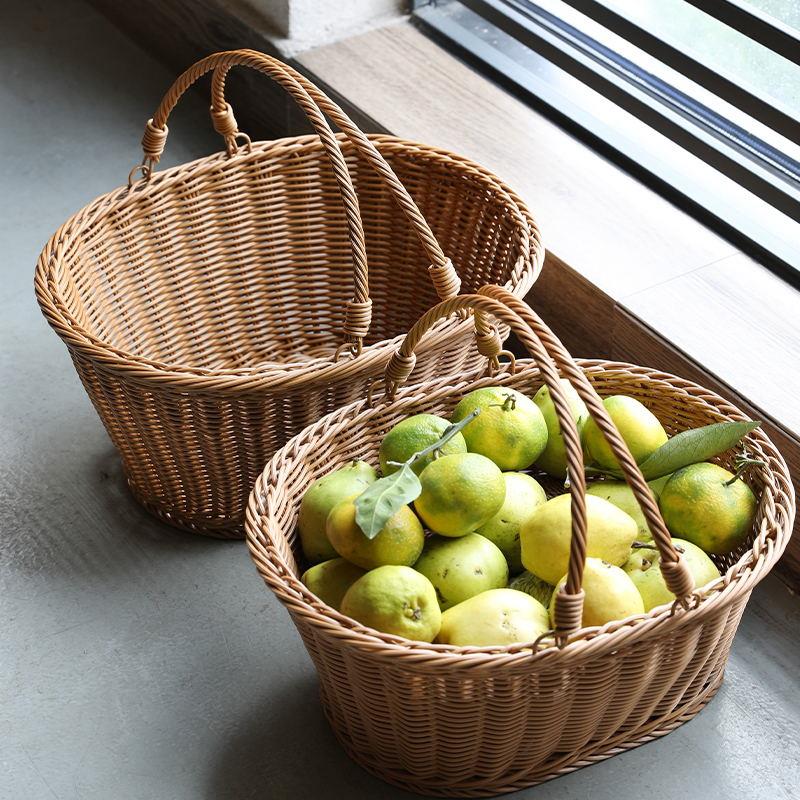 仿藤编买菜篮子环保野餐篮车载收纳提篮水果筐网红拍摄道具购物篮