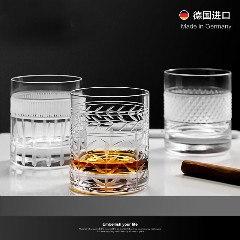 日式刻花杯酒杯威士忌闻香杯 水晶品酒杯江户切子纯手作刻花ISO款