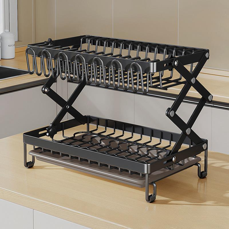 可折叠厨房置物架台面放碗碟碗盘架子免安装沥水晾碗架碗筷收纳架