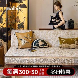 通用复古田园美拉德防猫抓坐垫定制 蜡笔派铃兰赭黄沙发垫客厅四季