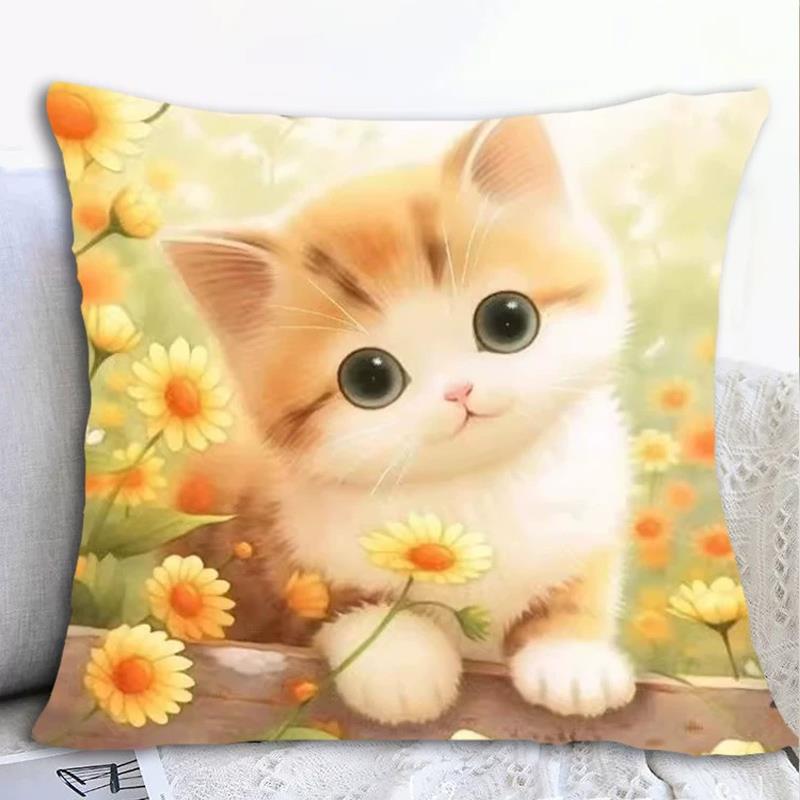 猫咪小雏菊抱枕十字绣小件可爱动物线绣沙发靠枕diy材料包自己绣