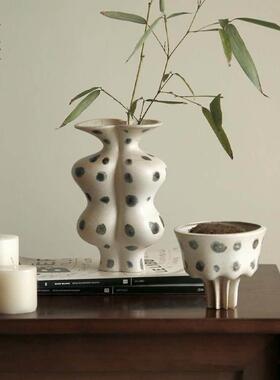 栗石法式中古风手绘陶瓷小花瓶摆件新中式民宿客厅餐桌面绿植花盆