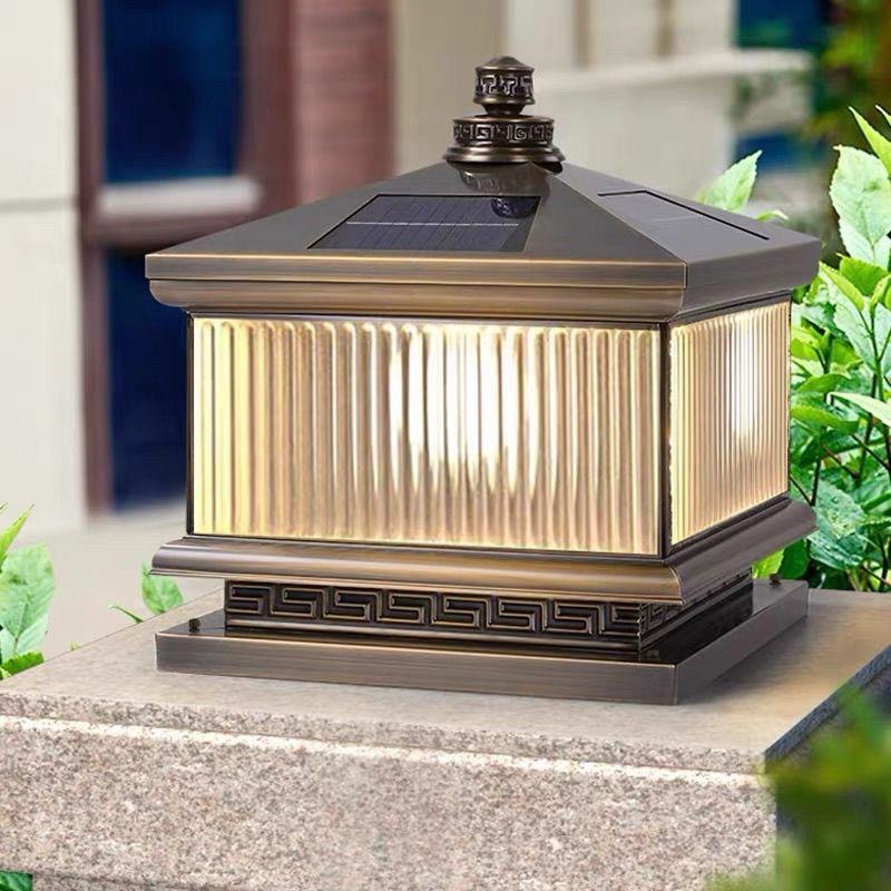 全铜柱头灯户外防水别墅院子太阳能大门柱子灯庭院接电围墙墙头灯