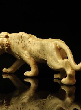 黄杨木雕老虎创意家居装饰品中式工艺品现代摆件动物木质雕刻把玩