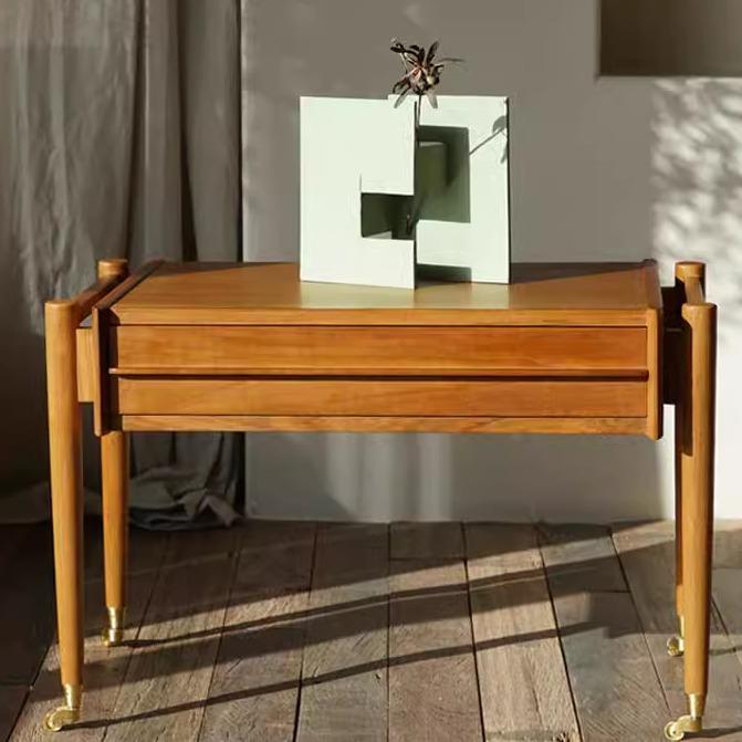 木纳MUNA茶几沙发边几可移动实木中古柚木床头柜带轮实木小推车