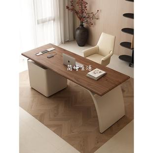 简慢生活 胡桃色轻奢现代书房实木书桌意式极简电脑桌高端办公桌
