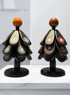 中古风耶诞树隔热垫餐桌高级感装饰摆饰创意实木一棵树防烫垫碗垫