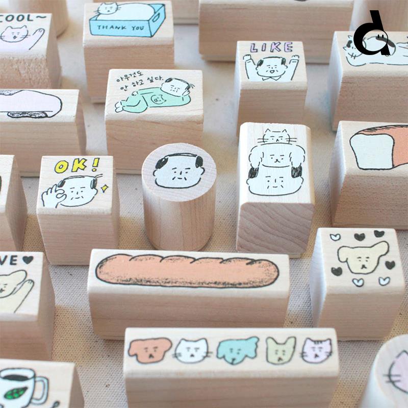 duye度也 韩国Ajassi木质印章治愈大叔手帐装饰图章日常生活打卡