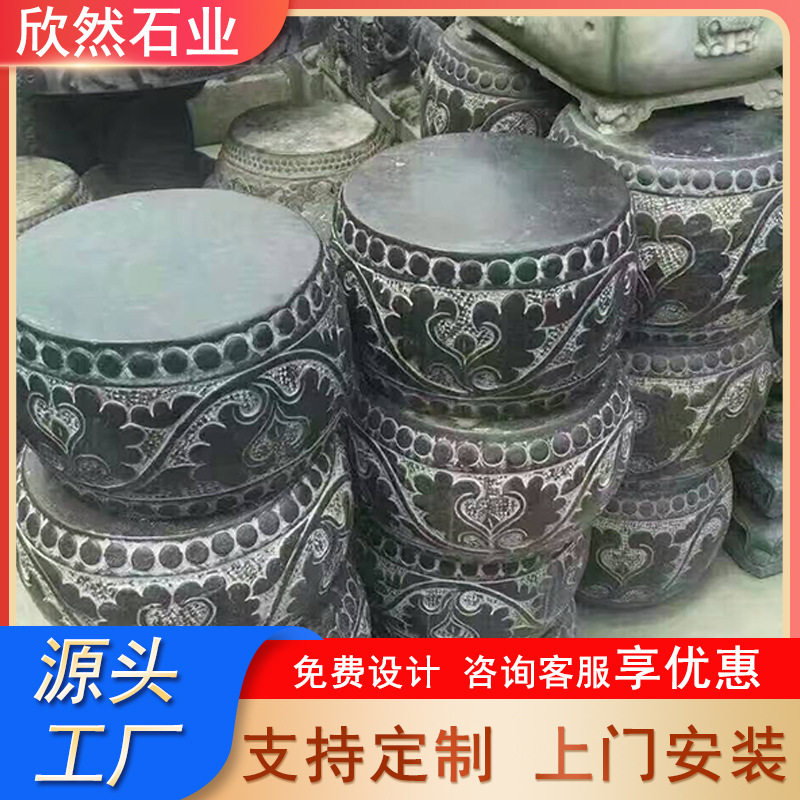 仿古青石石墩子花园别墅装饰刻花石柱墩实心空心雕花柱基石柱顶石