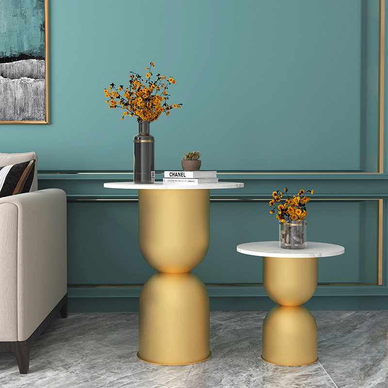 北欧创意边几茶几简约现代轻奢客厅沙发边柜角几铁艺大理石小圆桌