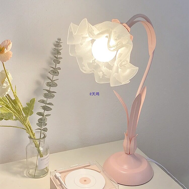 卧室床头台灯网红风浪漫少女田园花朵灯出租房装饰氛围灯具