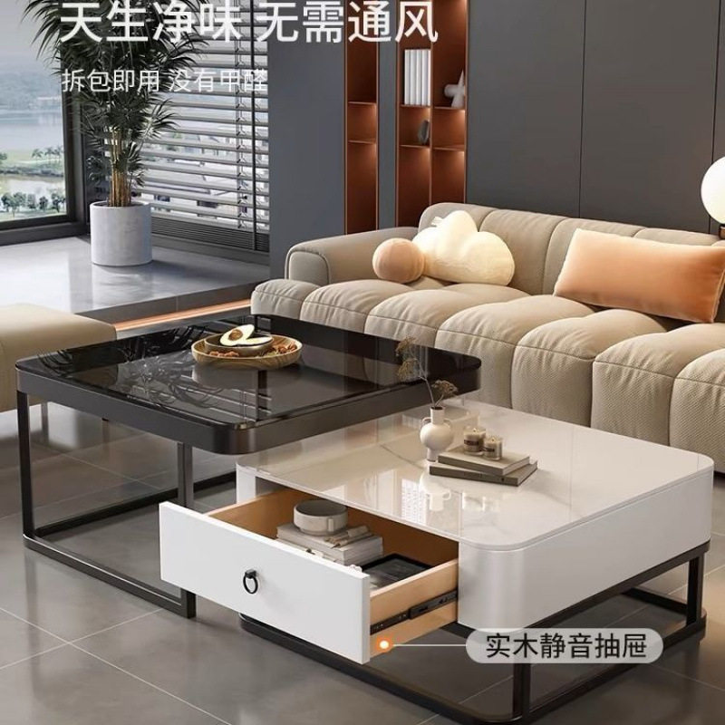 【圆角安全】轻奢茶几客厅家用现代简约小户型网红方形玻璃岩板茶