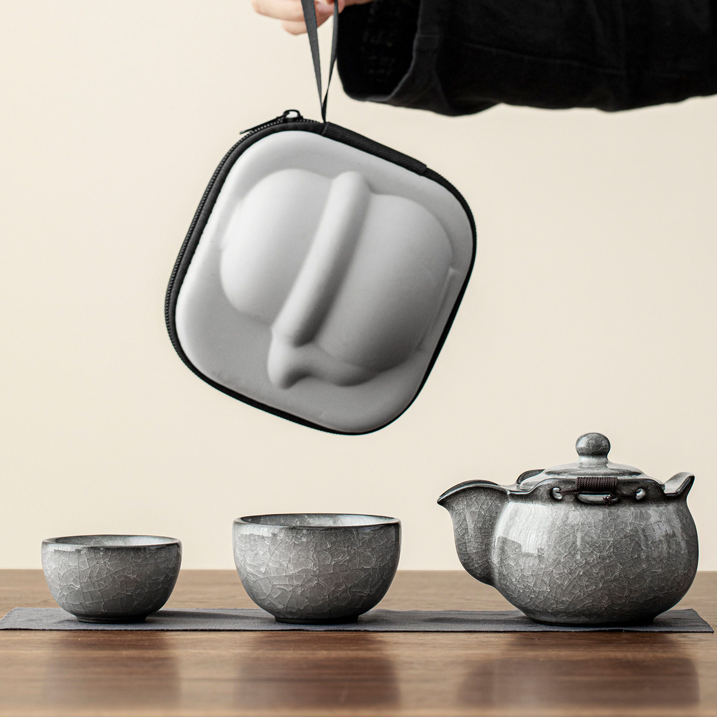 窑变黑冰旅行茶具套装泡茶专用茶壶茶杯男士户外一人饮便携快客杯