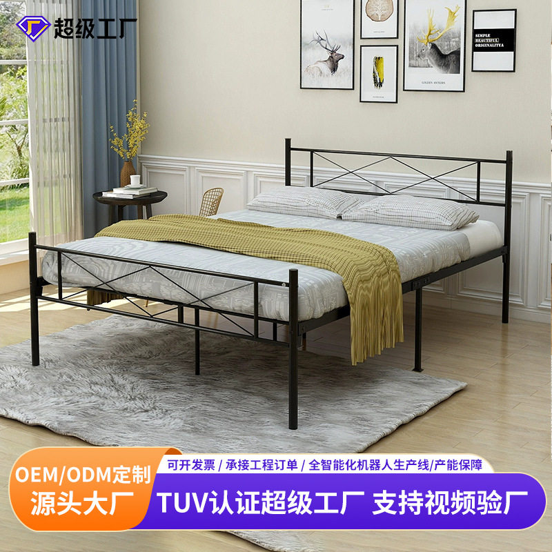 欧式简约铁艺床 主卧家具双人铁架床 公寓出租屋成人舒适网红床架